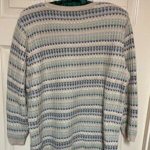 Vintage-Alfred Dunner Striped Knit Sweater Large | Blue & Green | USA Made-Large